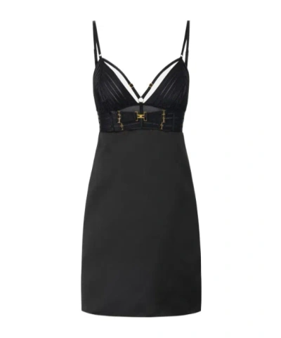 Elisabetta Franchi Mini Dress In Duchess Satin With Elastic Straps In Black