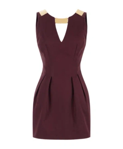 Elisabetta Franchi Mini Dress In Gabardine Fabric With Jewel Detail In Brown