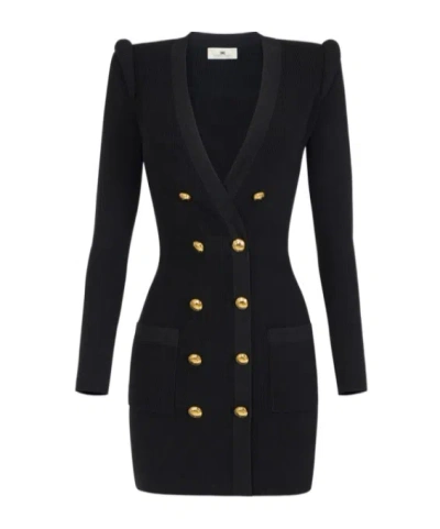 Elisabetta Franchi Mini Dress In Knit Fabric With 3d Details In Black