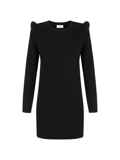 Elisabetta Franchi Mini Dress In Knit Fabric With 3d Details In Black