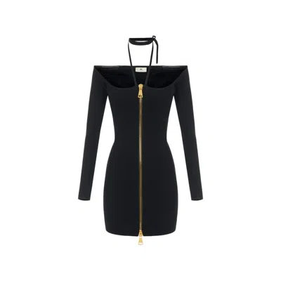 Elisabetta Franchi Mini Dress In Knit Fabric With Ties In Black