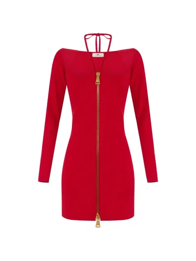 Elisabetta Franchi Mini Dress In Knit Fabric With Ties In Red