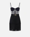 Elisabetta Franchi Mini Dress In Tulle And Fringes In Black
