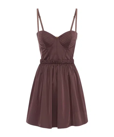 Elisabetta Franchi Mini Dress In Voile Fabric With Criss-cross Details In Brown