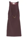 Elisabetta Franchi Bordeaux Sleeveless Dress With Chain Decoration On The Front In Fabric Woman In Red