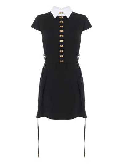 ELISABETTA FRANCHI MINI DRESS WITH CONTRASTING COLLAR AND DECORATIVE CLASPS