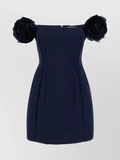 Elisabetta Franchi Mini Dress With Floral Embellishments And Off-the-shoulder Design