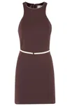 Elisabetta Franchi Mini Dress With High Neckline And Removable Belt In Brown