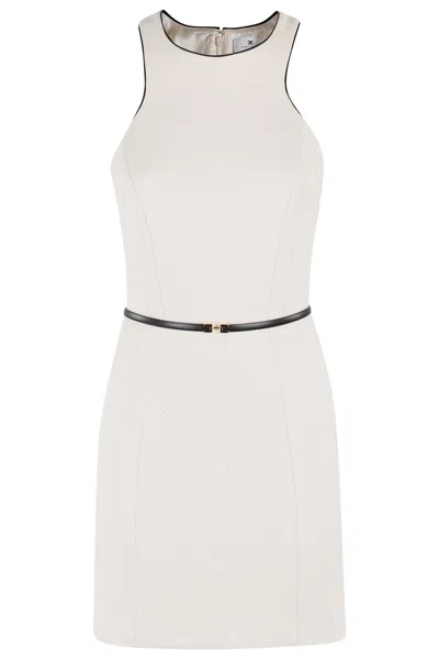 Elisabetta Franchi Mini Dress With Removable Belt And American Neckline In Neutrals