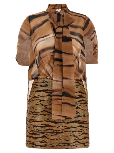 Elisabetta Franchi Mini Dress With Removable Chiffon Top And Cape Construction In Multi