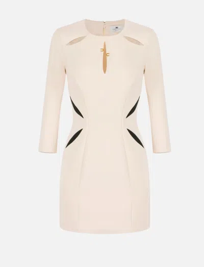 Elisabetta Franchi Cut-out Mini Dress With Asymmetrical Logo And Contrast Patchwork In Multi