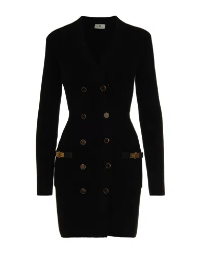 ELISABETTA FRANCHI MINI KNIT DRESS WITH JEWEL EMBELLISHMENTS - BLACK