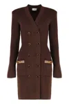 Elisabetta Franchi Mini Knitted Dress In Brown