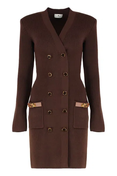 Elisabetta Franchi Mini Knitted Dress In Brown