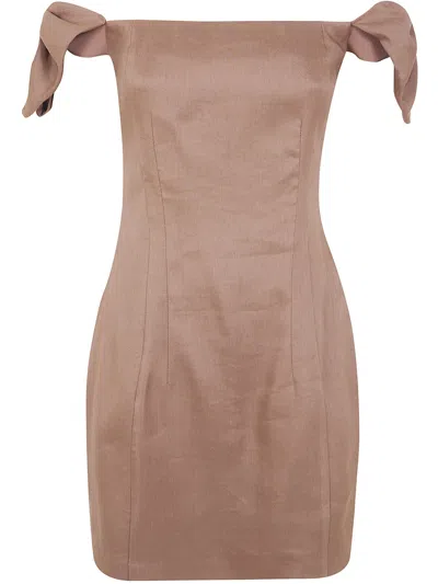 Elisabetta Franchi Mini Naked Shoulders Dress In Brown