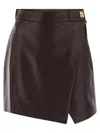 Elisabetta Franchi Leather Wrap Miniskirt Gold-tone Hardware In Brown