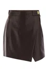 Elisabetta Franchi Leather Wrap Miniskirt Gold-tone Hardware In Brown
