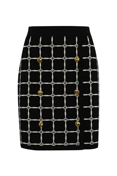 Elisabetta Franchi Minigonna Nera In Jacquard Logo Con Bottoni Dorati In Black