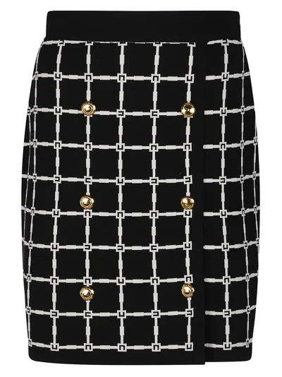 Elisabetta Franchi Minigonna Nera In Jacquard Logo Con Bottoni Dorati In Black