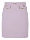 Elisabetta Franchi Crepe Mini Skirt With Piping And Jewel Clip In Pink