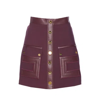 Elisabetta Franchi High Waist Skirt Logo Buttons In Burgundy