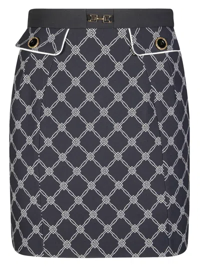 Elisabetta Franchi Mini Skirt With Geometric Chain-link Pattern In Black