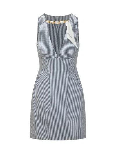 Elisabetta Franchi Mini Striped Suit With Decorative Chain In Oxford