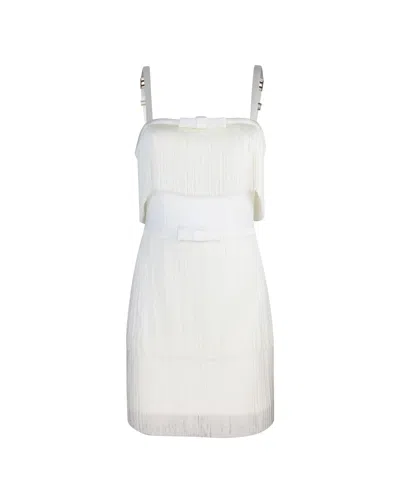 Elisabetta Franchi Crepe Minidress With Fringes And Bow In 360avorio