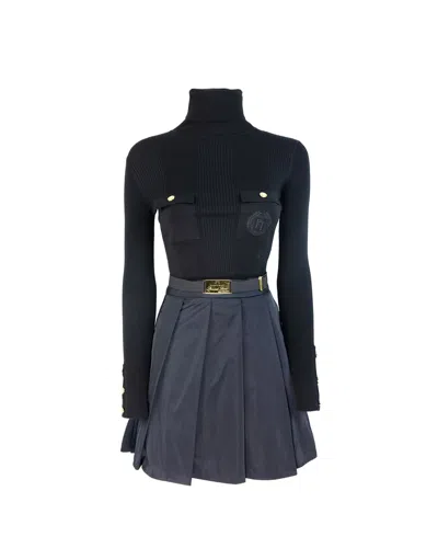 Elisabetta Franchi Embroidered-logo Mini Dress In Black