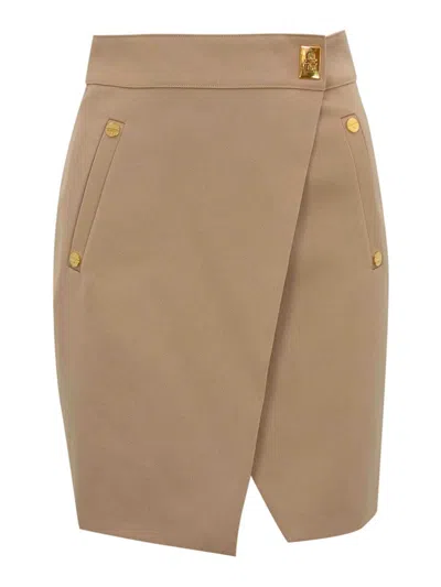 Elisabetta Franchi Short Skirt In Wool Blend Gabardine In Multi