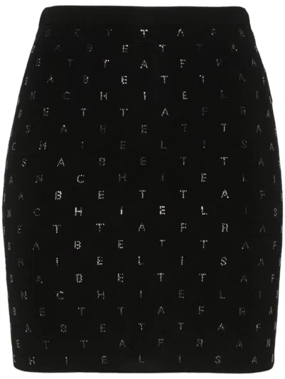 Elisabetta Franchi Crystal-lettering Ribbed Mini Skirt In Nero