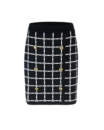 Elisabetta Franchi Black Jacquard Mini Skirt With Logo And Gold Buttons In Multi