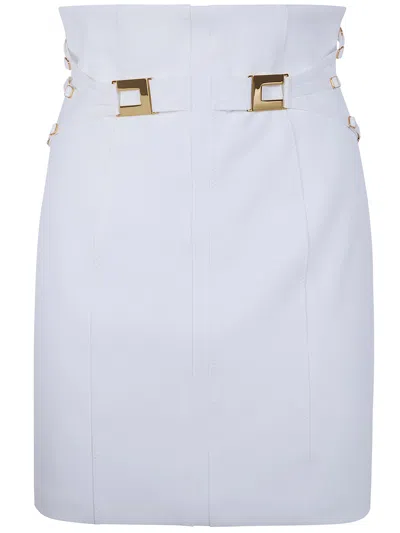 Elisabetta Franchi Miniskirt In Double Layer Stretch Crêpe Fabric With Elastic Straps In Neutral
