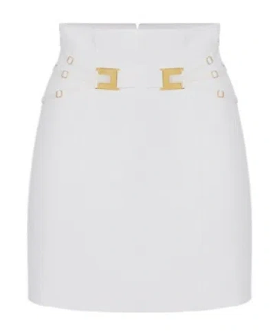 Elisabetta Franchi Miniskirt In Double Layer Stretch Crepe Fabric With Elastic Straps In White