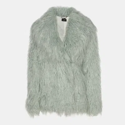 Pre-owned Elisabetta Franchi Mint Faux Fur Blazer S In Green