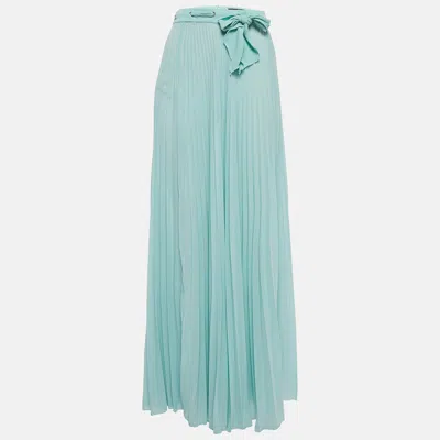 Pre-owned Elisabetta Franchi Mint Green Chiffon Plisse Maxi Skirt M
