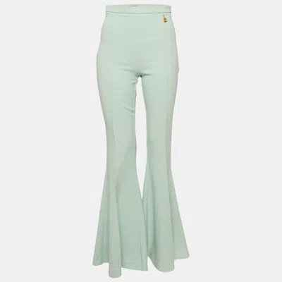 Elisabetta Franchi Mint Green Crepe Flared Leg Trousers
