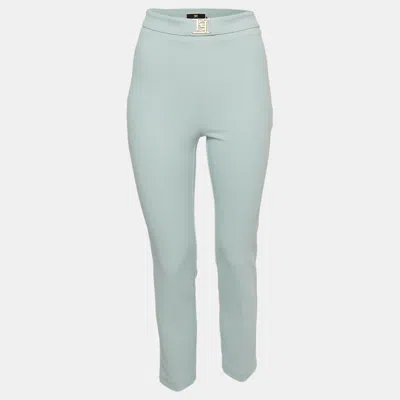 Pre-owned Elisabetta Franchi Mint Green Stretch Crepe Straight Trousers S