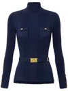 Elisabetta Franchi Logo-embroidery Narrow-rib Turtleneck Top In Blue