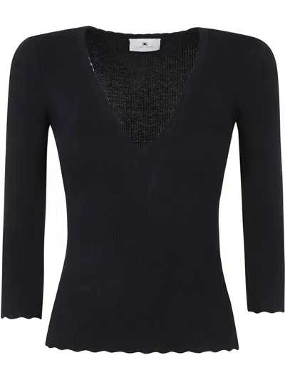 ELISABETTA FRANCHI V NECK KNIT SWEATER BY ELISABETTA FRANCHI,MK54S51E2 110 BLACK