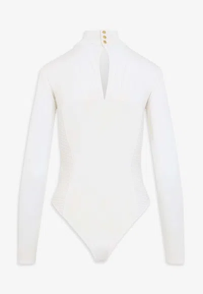 Elisabetta Franchi Mock-neck Semi Sheer Bodysuit In White