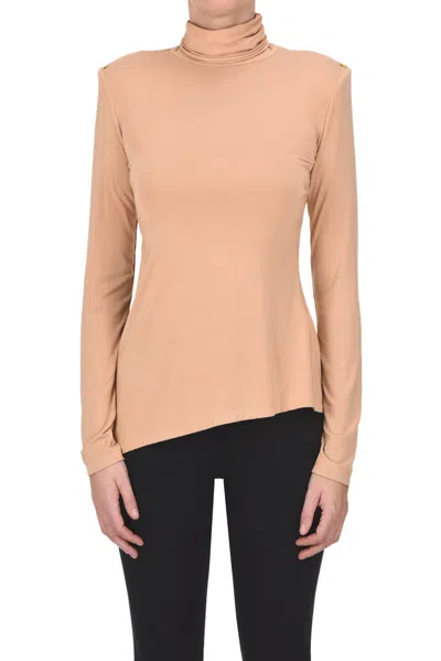 Elisabetta Franchi Modal Turtleneck T-shirt In Cipria