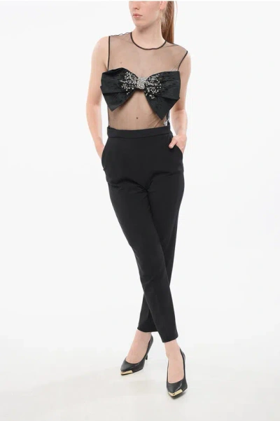 Elisabetta Franchi Modular See Through Jumpsuit With Front Bow In Black