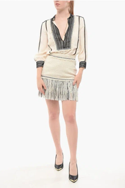 Elisabetta Franchi Modular Shirt Dress With Fringed Hems In Neutral