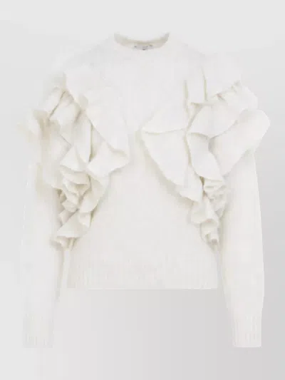 Elisabetta Franchi Mohair Ruffled Short-sleeve Turtleneck Sweater In White