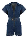Elisabetta Franchi Mc Short Denim Monkey With Belt Detail In Medium Wash