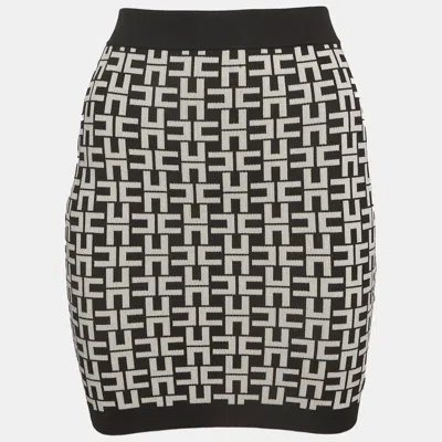 Pre-owned Elisabetta Franchi Monochrome Monogram Knit Mini Skirt S In White
