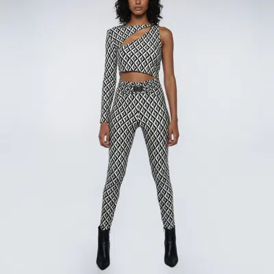 Pre-owned Elisabetta Franchi Monochrome Monogram Print Jersey One Shoulder Jumpsuit M In Black