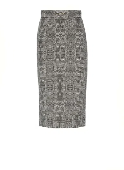 Elisabetta Franchi Monochrome Snake Pattern Viscose Midi Skirt In Gray