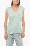 Elisabetta Franchi Monochrome T-shirt With V Neck In Green